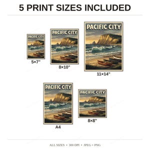 Pacific City Oregon Surf Poster - available print sizes: 5x7, 8x10, 11x14, A4, and square