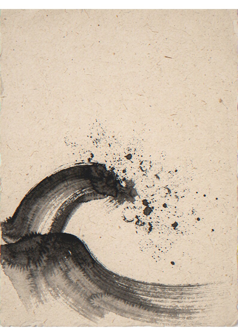 Breaking ink-style wave unframed printed artwork and full composition with its paper border.