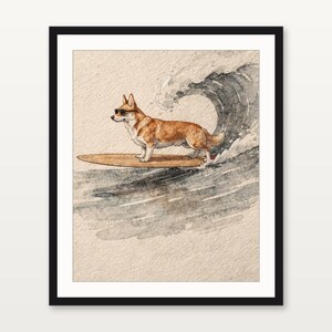 Corgi Surfing Print | Dog Surf Wall Art | Fine Art Coastal Decor | Corgi Lover Gift | Printable Wall Art Digital Download image 3