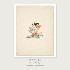 Pelican Surfing unframed 16 by 20 inch print on enhanced matte paper, shown with its white paper border.