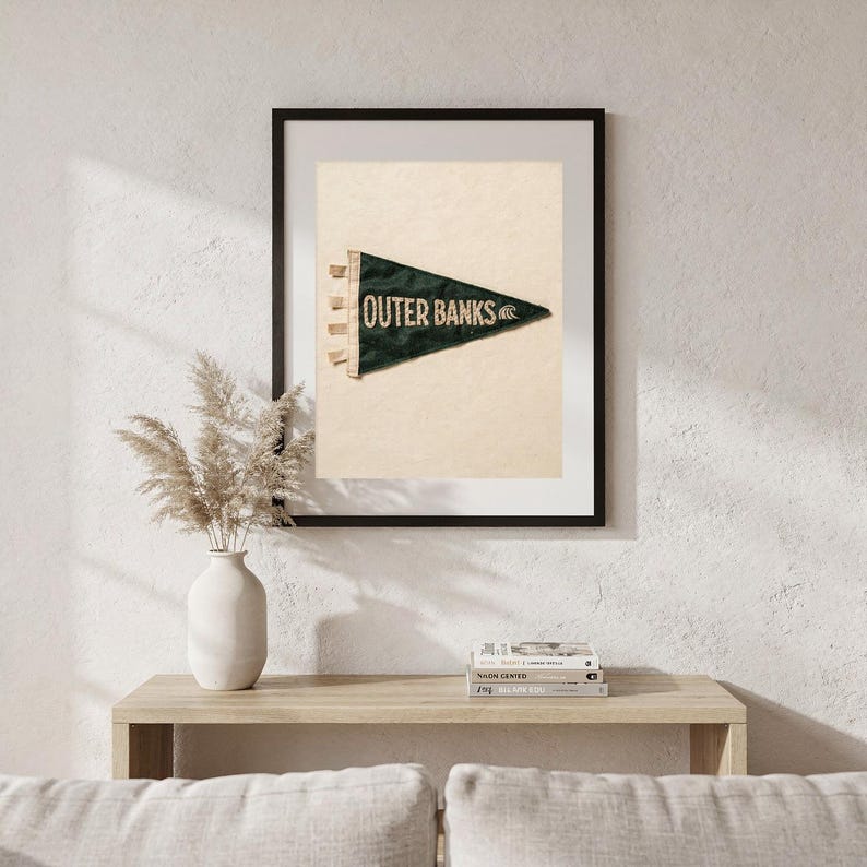 Outer Banks, North Carolina Surf Pennant Print | Vintage Felt Pennant Art | Beach House Decor | Retro Surf Wall Art | Printable Digital Down image 5