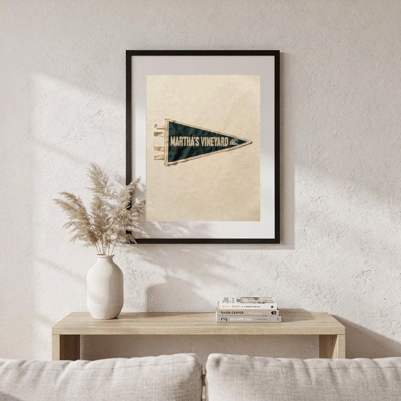 Martha's Vineyard, Massachusetts Surf Pennant Print | Vintage Felt Pennant Art | Beach House Decor | Retro Surf Wall Art | Printable Digital image 5