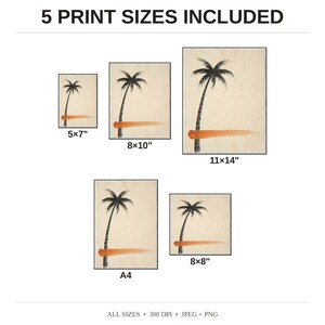 Sumi-e Lone Palm with Sunset Accent Print - available print sizes: 5x7, 8x10, 11x14, A4, and square