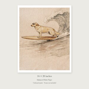 Yellow Labrador Surfing unframed 16 by 20 inch print on enhanced matte paper, shown with its white paper border.
