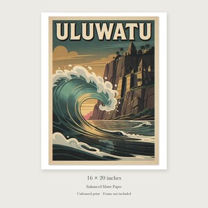 Uluwatu Bali Surf Travel Poster, Framed or Unframed Vintage Style Coastal Print image 9