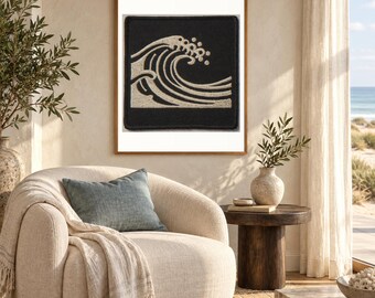 Wave Embroidered Patch Print | Vintage Embroidered Patch Wall Art | Retro Surf Decor | Printable Beach House Art