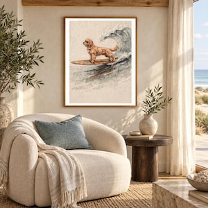 Goldendoodle Surfing Art Print | Watercolor Dog Wall Art (Digital Download) image 5