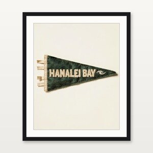 Hanalei Bay, Kauai, Hawaii Surf Pennant Print | Vintage Felt Pennant Art | Beach House Decor | Retro Surf Wall Art | Printable Digital Downl image 3
