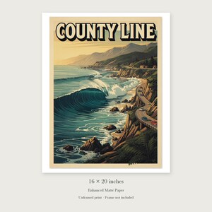 County Line Surf Travel Poster, Framed or Unframed Vintage Style Coastal Print image 9