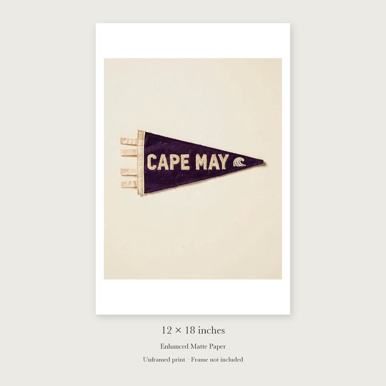 Cape May Surf Pennant unframed 12 by 18 inch print on enhanced matte paper, shown with its white paper border.