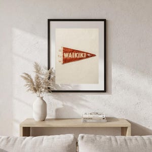Waikiki, Oahu, Hawaii Surf Pennant Print | Vintage Felt Pennant Art | Beach House Decor | Retro Surf Wall Art | Printable Digital Download image 5