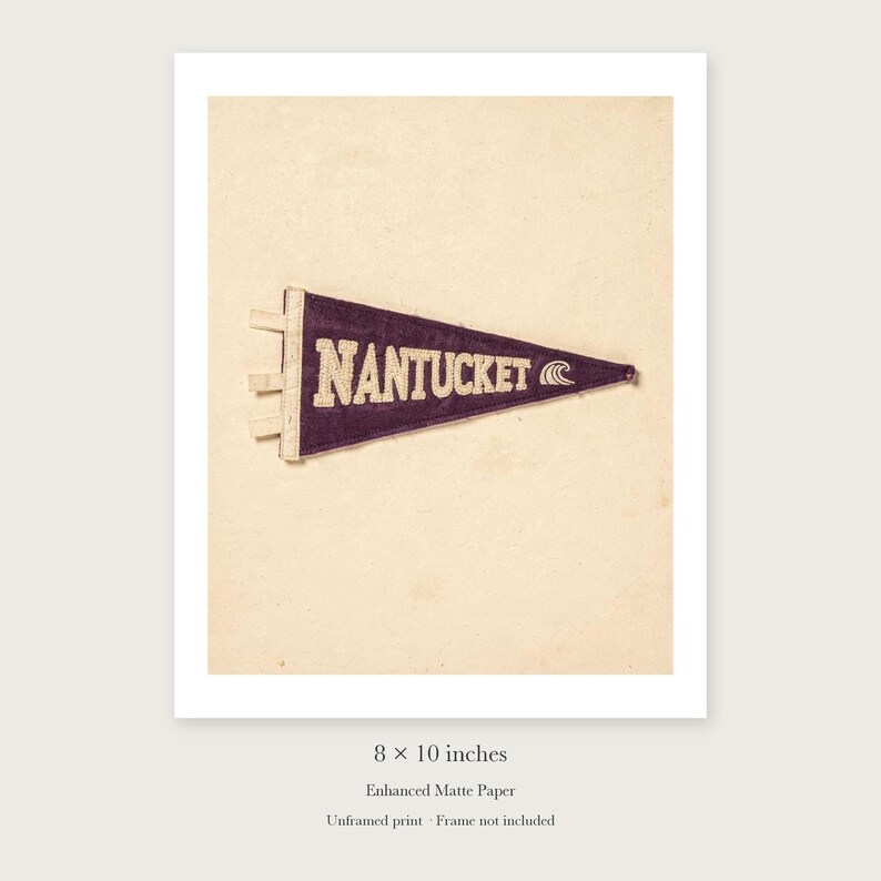 Nantucket, Massachusetts Surf Pennant unframed 8 by 10 inch print on enhanced matte paper, shown with its white paper border.