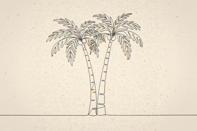 Boho Palm Tree Line Art framed in a home office setting