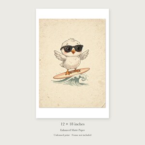 Seagull Surfing Art Print, Framed or Unframed Coastal Nursery Poster image 8