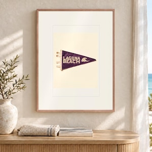 Laguna Beach, California Surf Pennant Art Print, Framed or Unframed Coastal Poster image 2