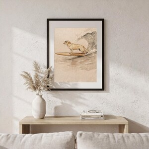 Yellow Labrador Surfing Print, Watercolor Lab Dog on Longboard, Kids Beach Room Decor, Dog Lover Gift, Printable Wall Art Digital Download image 6