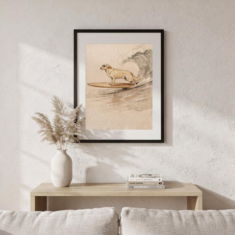 Yellow Labrador Surfing Print, Watercolor Lab Dog on Longboard, Kids Beach Room Decor, Dog Lover Gift, Printable Wall Art Digital Download image 6