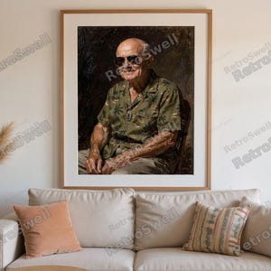 Eisenhower Surf Art Print framed in a beach-style living room setting