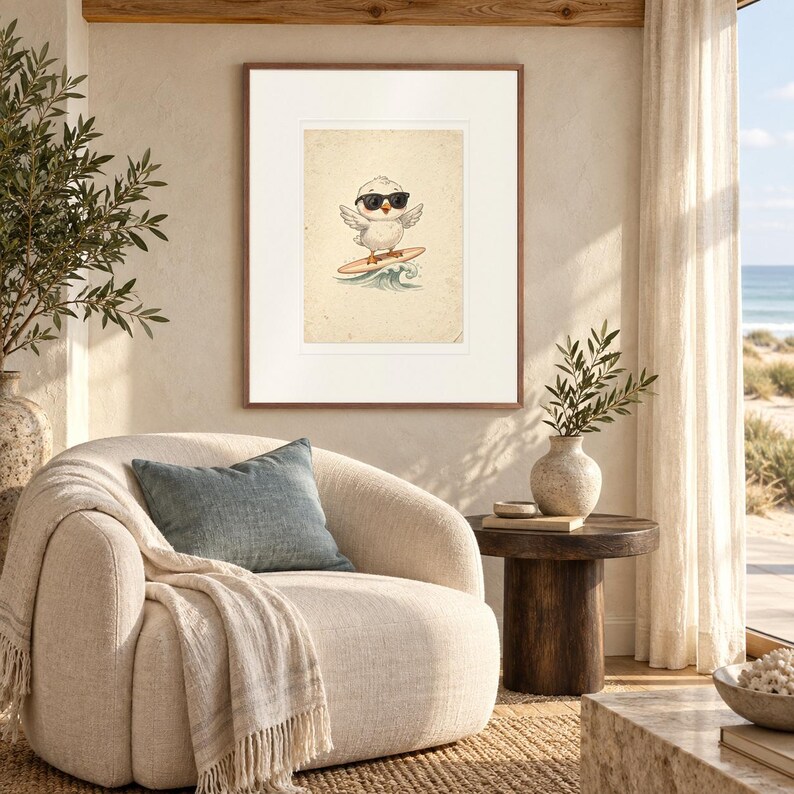 Seagull Surfing Art Print