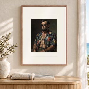 Stampa artistica di Abraham Lincoln, con divertente ritratto di occhiali da sole e camicia hawaiana, con o senza cornice. immagine 12