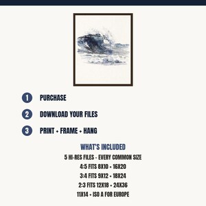 Aquarel golf kunst rollende pauze Indigo oceaan schilderij kust muur decor strandhuis print afdrukbare muur kunst digitale download afbeelding 5