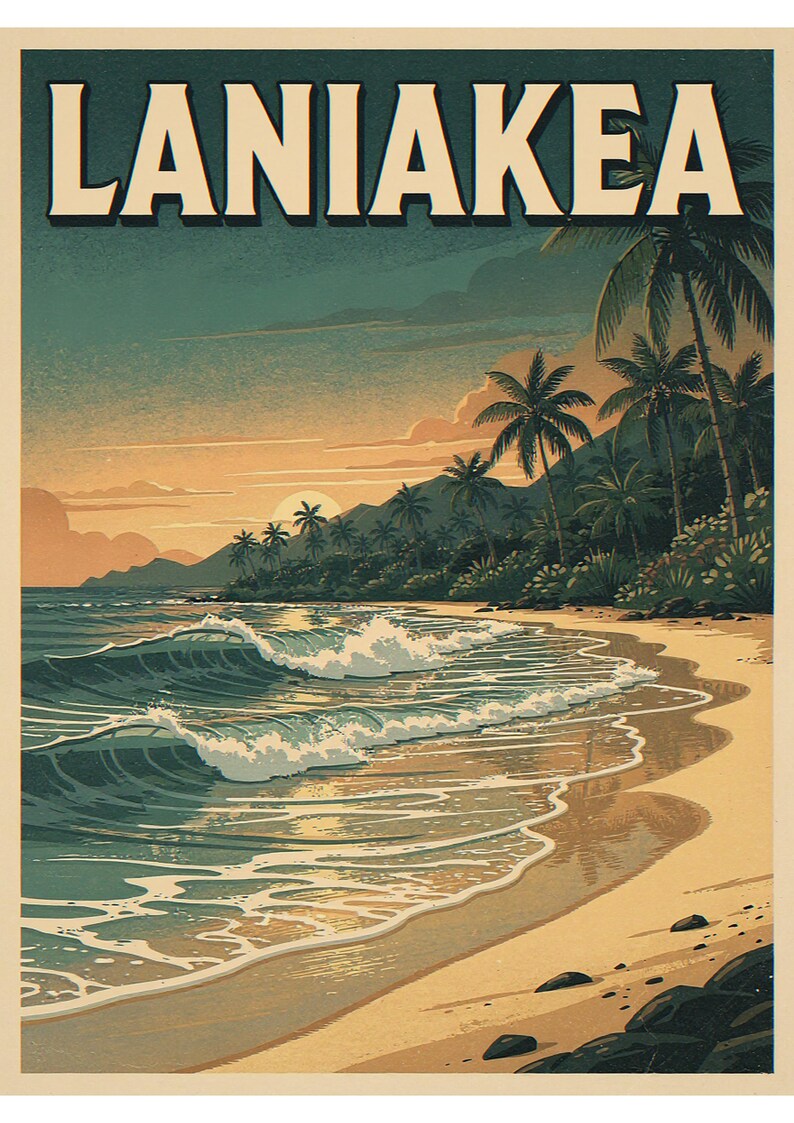 Laniakea coastal scene unframed printed artwork and full composition with its paper border.