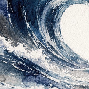 Stampa artistica ad acquerello con onde, La Cresta, Dipinto dell'Oceano Blu di Prussia, Decorazione murale costiera, Arte del surf, Stampa artistica digitale da parete immagine 4