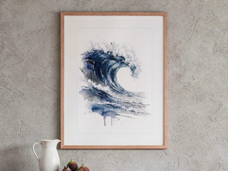 The Crest Wave Watercolor Art Print, Framed or Unframed Coastal Ocean Poster image 13