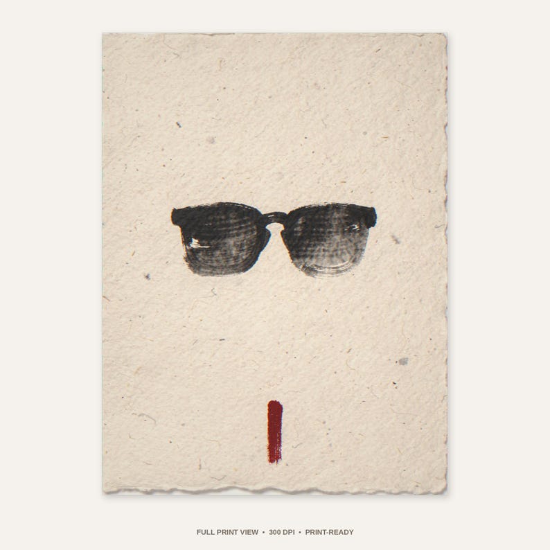Sumi-e Wayfarer Sunglasses with Red Accent Print - full unframed print view, 300 DPI print-ready quality