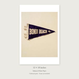 Bondi Beach, Sydney, Australia Surf Pennant unframed 12 by 18 inch print on enhanced matte paper, shown with its white paper border.