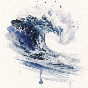 Watercolor Wave Art Set of 6, Indigo Ocean Gallery Wall Prints, Navy Coastal Beach House Decor, Printable Wall Art Digital Download image 8