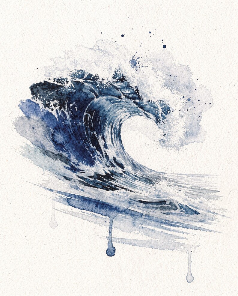 Watercolor Wave Art Set of 6, Indigo Ocean Gallery Wall Prints, Navy Coastal Beach House Decor, Printable Wall Art Digital Download image 8