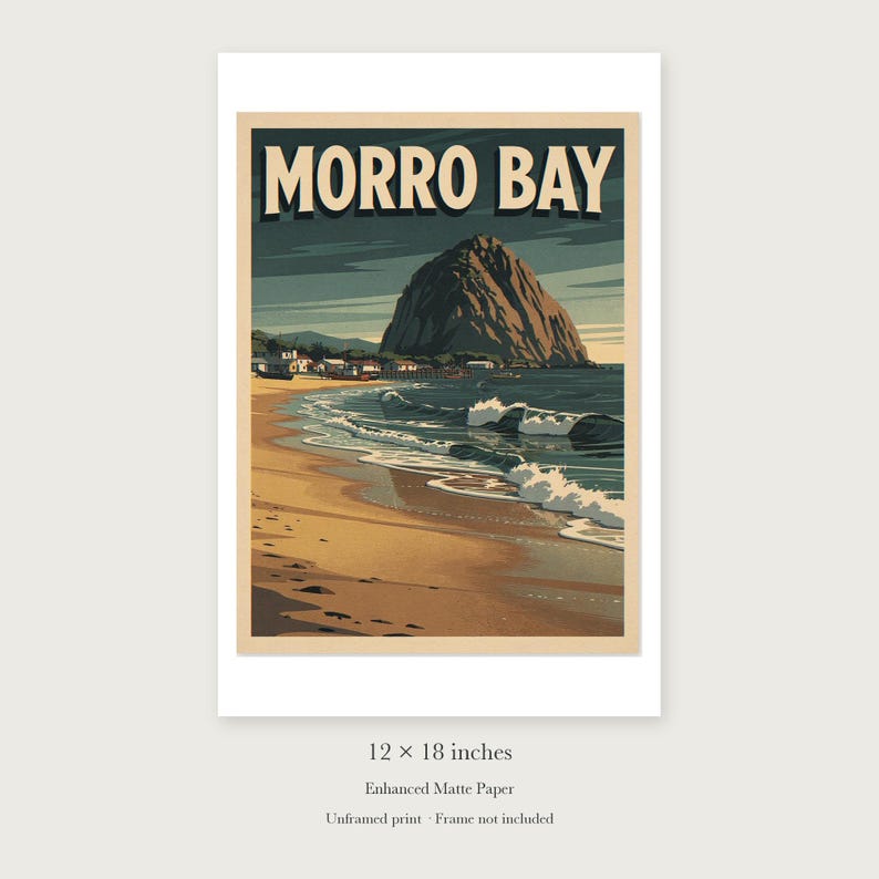 Morro Bay Surf unframed 12 by 18 inch print on enhanced matte paper, shown with its white paper border.