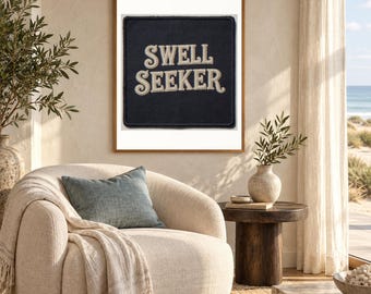 Swell Seeker Patch Print | Vintage Embroidered Patch Wall Art | Retro Surf Decor | Printable Beach House Art