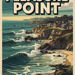 Pleasure Point coastal scene unframed printed artwork and full composition with its paper border.
