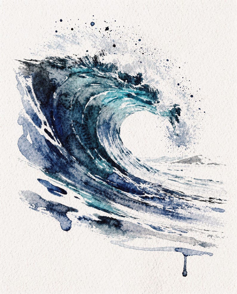 Ocean Wave Aquarell Druck, glasig blau Surf Malerei, Küsten Wand-Dekor, Strand-Haus-Kunst, druckbare Wandkunst digitaler Download Bild 2