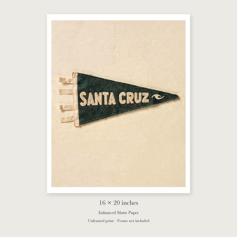 Lámina artística con banderín de surf de Santa Cruz, California, póster costero enmarcado o sin enmarcar. imagen 9