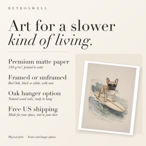 French Bulldog Surfing Art Print, Framed or Unframed Watercolor Style Dog Poster image 11