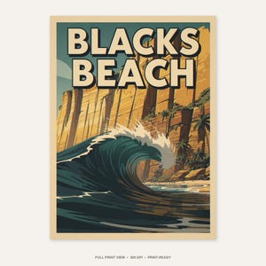 Blacks Beach Surf Poster - full unframed print view, 300 DPI print-ready quality