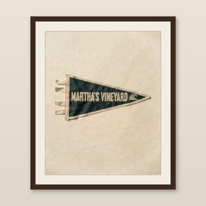 Martha's Vineyard, Massachusetts Surf Pennant Print | Vintage Felt Pennant Art | Beach House Decor | Retro Surf Wall Art | Printable Digital image 1