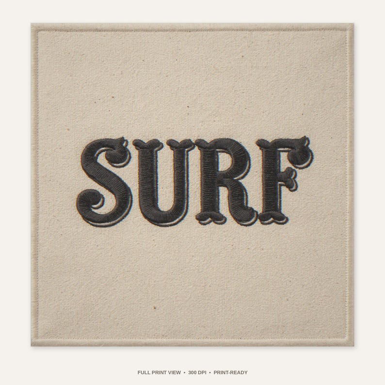 Surf Embroidered Patch Print - full unframed print view, 300 DPI print-ready quality