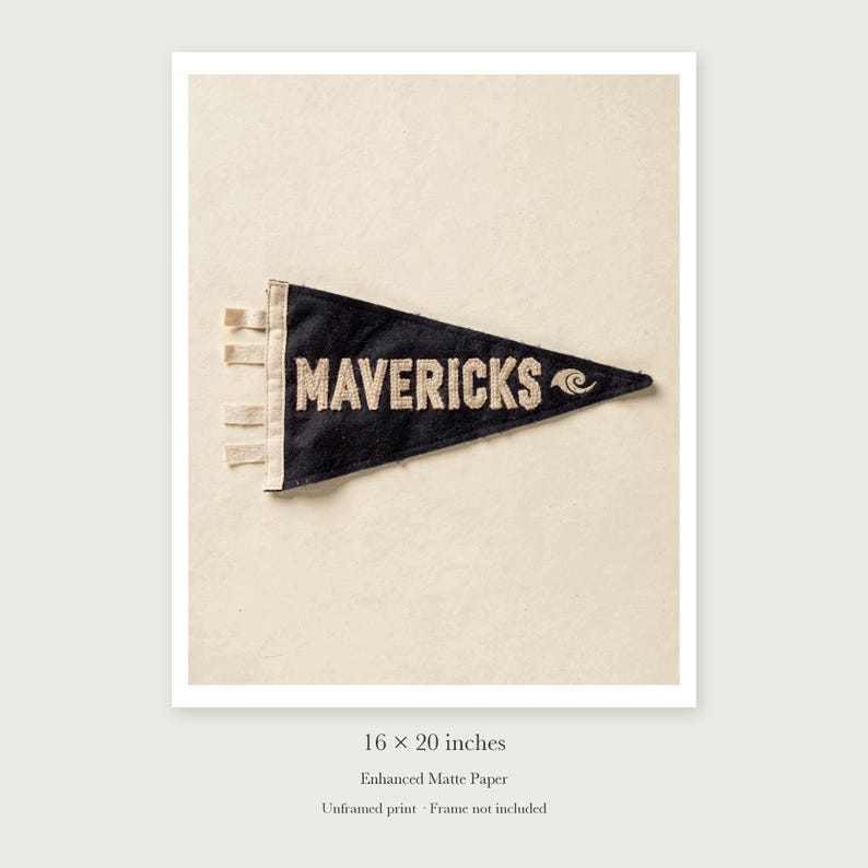 Mavericks Surf Pennant unframed 16 by 20 inch print on enhanced matte paper, shown with its white paper border.