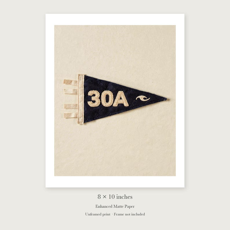 30A, Florida Surf Pennant unframed 8 by 10 inch print on enhanced matte paper, shown with its white paper border.