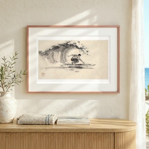 Surfer Cutback Xieyi Ink Art Print, Framed or Unframed Chinese Brush Painting, Landscape Wall Art image 12