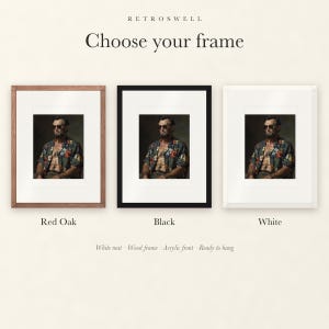 Frame options for Abraham Lincoln: Red Oak, black and white wood frames, each with a white mat.