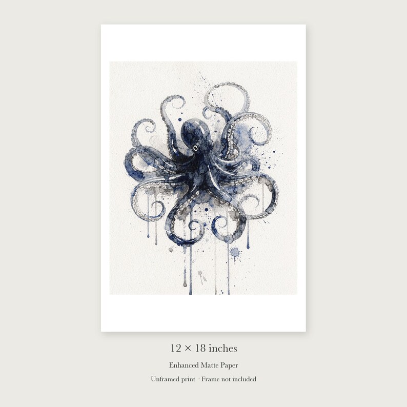 Octopus unframed 12 by 18 inch print on enhanced matte paper, shown with its white paper border.