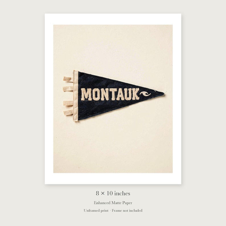 Montauk Surf Pennant unframed 8 by 10 inch print on enhanced matte paper, shown with its white paper border.