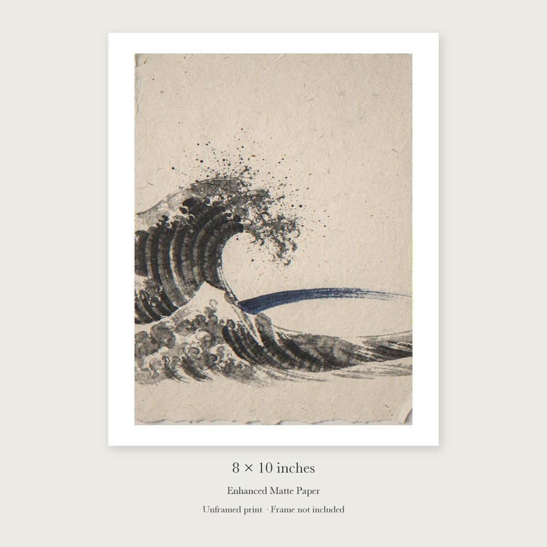 Crashing Wave Ink Style unframed 8 by 10 inch print on enhanced matte paper, shown with its white paper border.