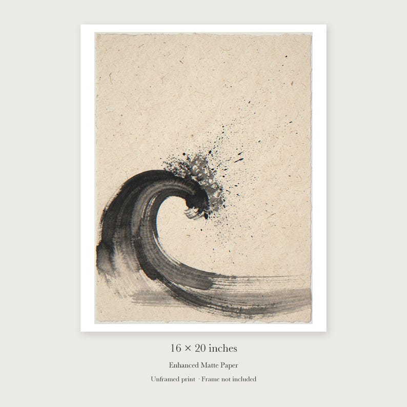 Curling Wave Ink Style unframed 16 by 20 inch print on enhanced matte paper, shown with its white paper border.