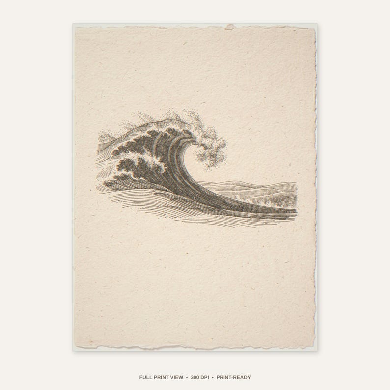 Vintage Wave Etching Print | Vintage Surf Wall Art (Digital Download) image 3